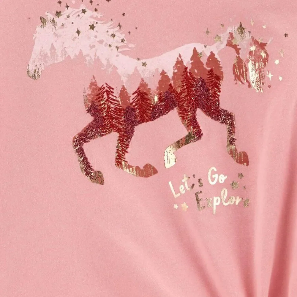 OshKosh Pink Horse Let's Explore Tie-Front‎ Long Sleeve Shirt Top Size 5 New